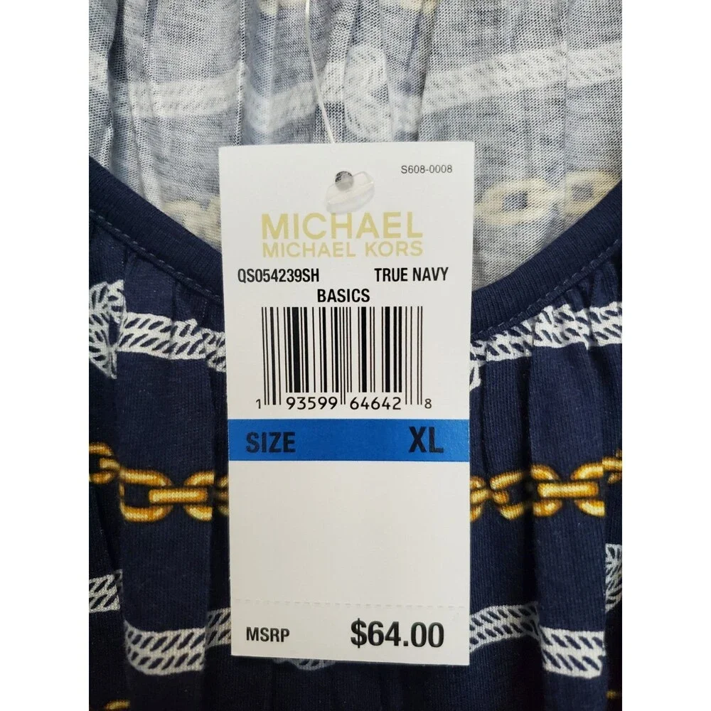 Michael Kors Cotton Blend Rope Chain Print Knit Scoop Neck Blouse Size XL NWT